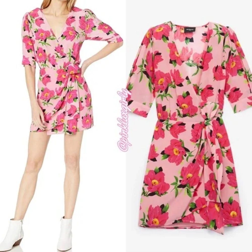 The Kooples Pink Floral Mini Dress size one which equals a small